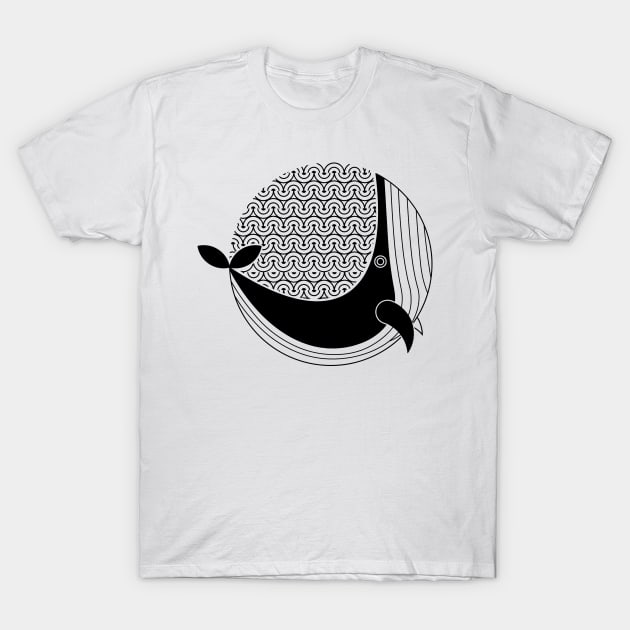 Ocean Whale in Sea Wave Patterns T-Shirt by arcanumstudio